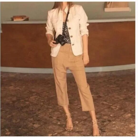 Nili Lotan Luna Linen Blend Pants Size 6 Tan Brown Drop Crotch Baggy Trousers - Picture 2 of 14